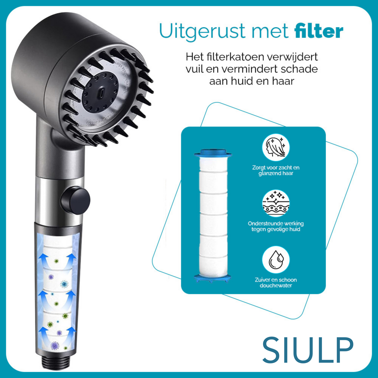 Waterbesparende douchekop met filter